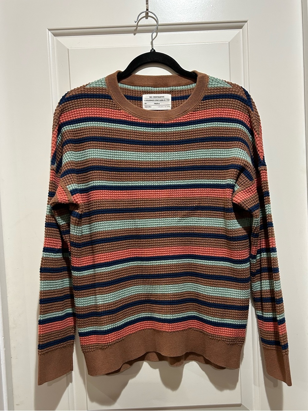 Cooperative 100% cotton multi Striped Crewneck Sweater - Brown/Blue/Coral/Teal